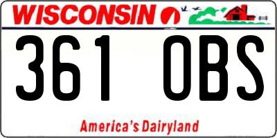 WI license plate 361OBS