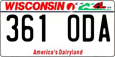 WI license plate 361ODA