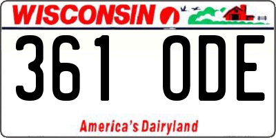 WI license plate 361ODE