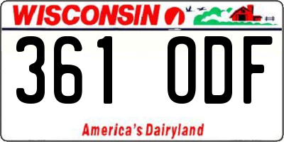 WI license plate 361ODF