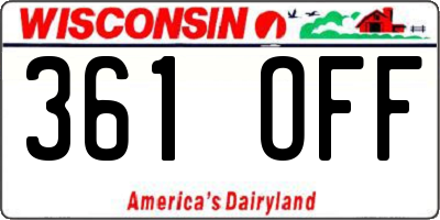 WI license plate 361OFF