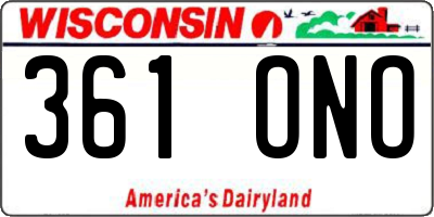 WI license plate 361ONO