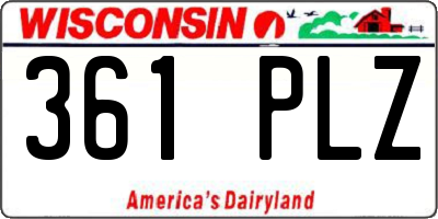 WI license plate 361PLZ