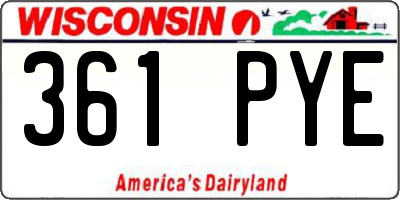 WI license plate 361PYE
