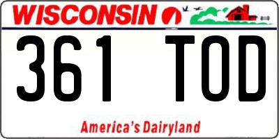 WI license plate 361TOD