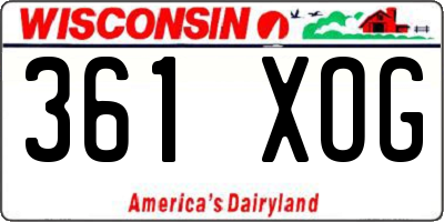 WI license plate 361XOG