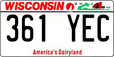 WI license plate 361YEC
