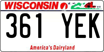 WI license plate 361YEK
