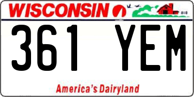 WI license plate 361YEM