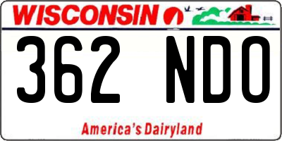 WI license plate 362NDO