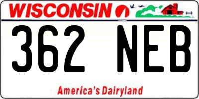 WI license plate 362NEB