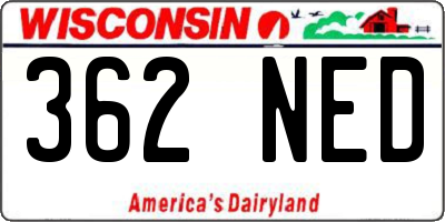 WI license plate 362NED