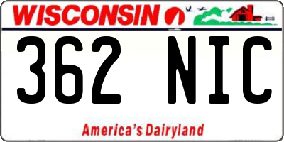 WI license plate 362NIC