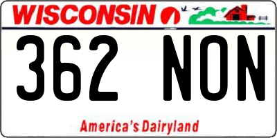 WI license plate 362NON