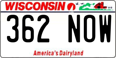 WI license plate 362NOW