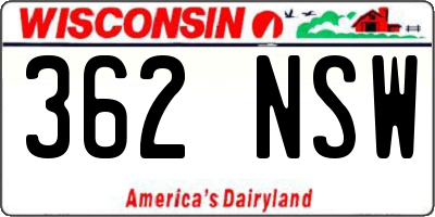 WI license plate 362NSW