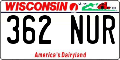 WI license plate 362NUR