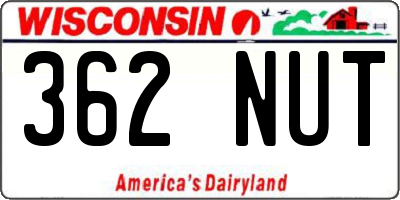 WI license plate 362NUT