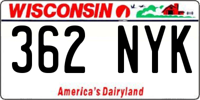 WI license plate 362NYK