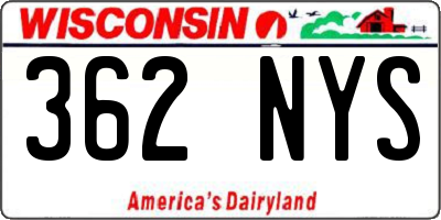 WI license plate 362NYS
