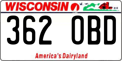 WI license plate 362OBD