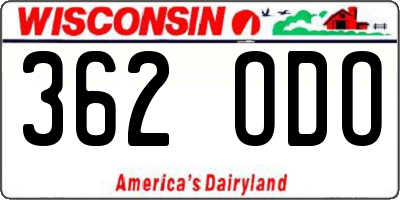 WI license plate 362ODO