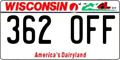 WI license plate 362OFF