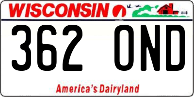 WI license plate 362OND