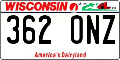 WI license plate 362ONZ