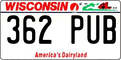 WI license plate 362PUB