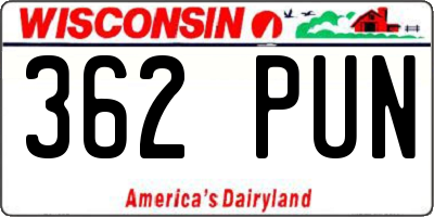 WI license plate 362PUN