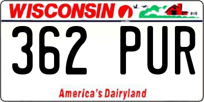 WI license plate 362PUR