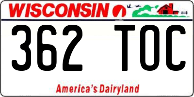 WI license plate 362TOC