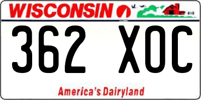 WI license plate 362XOC