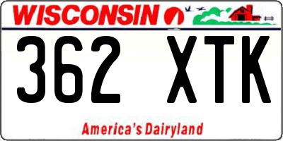 WI license plate 362XTK