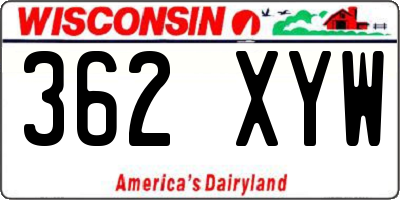 WI license plate 362XYW