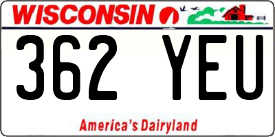 WI license plate 362YEU
