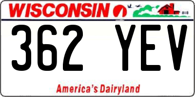 WI license plate 362YEV