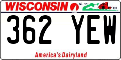 WI license plate 362YEW