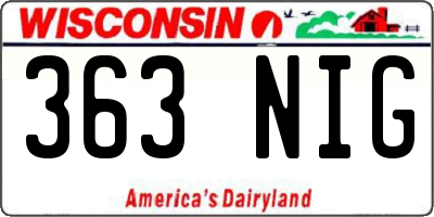 WI license plate 363NIG