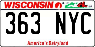 WI license plate 363NYC