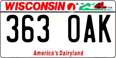 WI license plate 363OAK