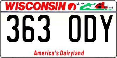 WI license plate 363ODY