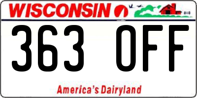 WI license plate 363OFF