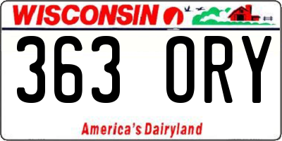 WI license plate 363ORY