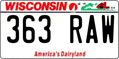 WI license plate 363RAW