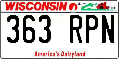 WI license plate 363RPN