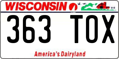 WI license plate 363TOX