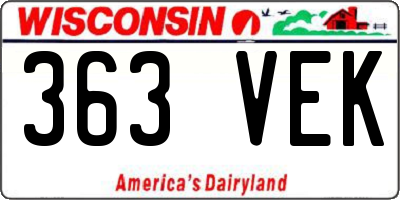 WI license plate 363VEK