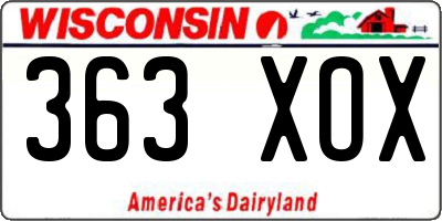 WI license plate 363XOX